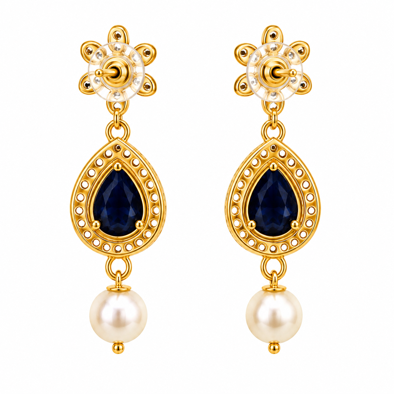 Royal Blue Teardrop Pearl Crystal Earrings